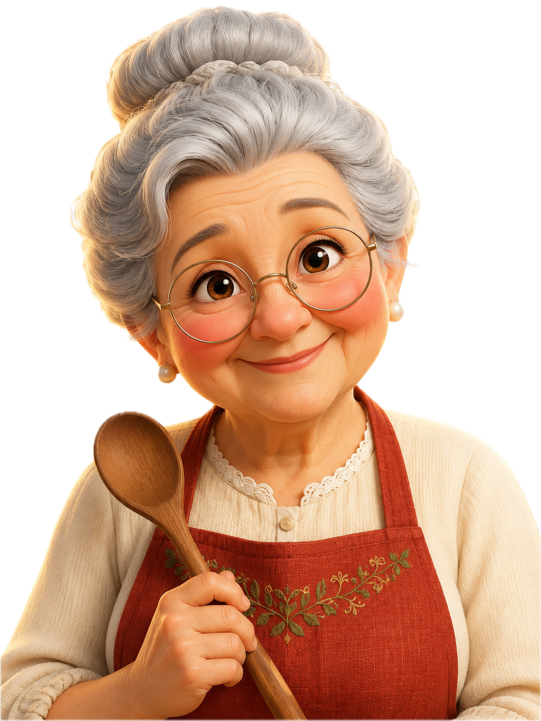 An illustrated Nonna holding a wooden spoon
